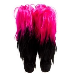 Pre Owned Casadei Black/Pink Fur And Suede Platform Calf Boots Size 40
