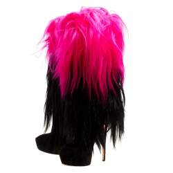 Pre Owned Casadei Black/Pink Fur And Suede Platform Calf Boots Size 40