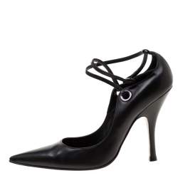 Casadei Black Leather Pointed Toe Ankle Strap Pumps Size 40