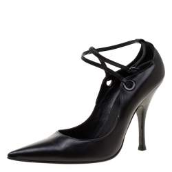 Casadei Black Leather Pointed Toe Ankle Strap Pumps Size 40