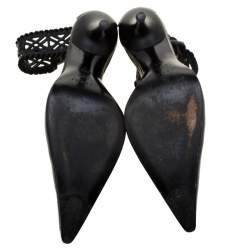 Pre Owned Casadei Black Leather Laser Cut Ankle Cuff Pointed Toe Sandal Size 35