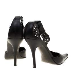 Pre Owned Casadei Black Leather Laser Cut Ankle Cuff Pointed Toe Sandal Size 35