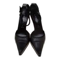Pre Owned Casadei Black Leather Laser Cut Ankle Cuff Pointed Toe Sandal Size 35