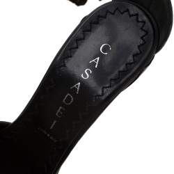 Pre Owned Casadei Black Leather Laser Cut Ankle Cuff Pointed Toe Sandal Size 35