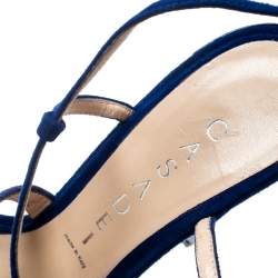 Pre Owned Casadei Royal Blue Suede Crystal Embellished Heel Ankle Wrap Platform Sandals Size 36.5