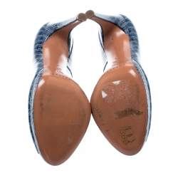 Pre Owned Casadei Blue Croc Embossed Leather Peep Toe Platform Pumps Size 36