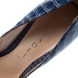 Pre Owned Casadei Blue Croc Embossed Leather Peep Toe Platform Pumps Size 36