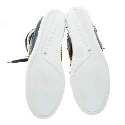 Pre Owned Casadei Tricolor Suede And Leather Studded High Top Wedge Sneakers Size 40