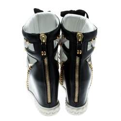 Pre Owned Casadei Tricolor Suede And Leather Studded High Top Wedge Sneakers Size 40