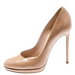 Pre Owned Casadei Beige Patent Leather Platform Pumps Size 37