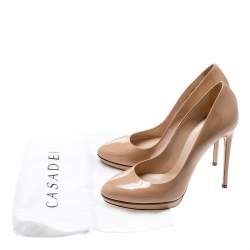 Pre Owned Casadei Beige Patent Leather Platform Pumps Size 37