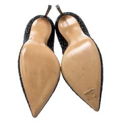 Pre Owned Casadei Black Metallic Glitter Pointed Toe Pumps 38