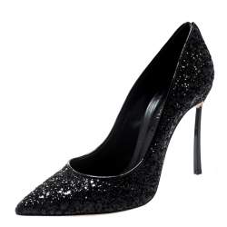 Pre Owned Casadei Black Metallic Glitter Pointed Toe Pumps 38