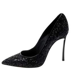 Pre Owned Casadei Black Metallic Glitter Pointed Toe Pumps 38