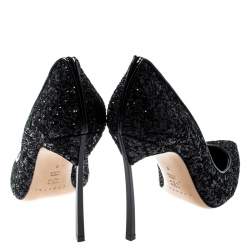 Pre Owned Casadei Black Metallic Glitter Pointed Toe Pumps 38