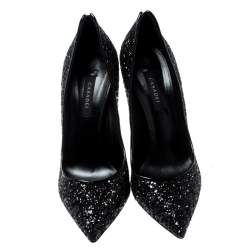 Pre Owned Casadei Black Metallic Glitter Pointed Toe Pumps 38