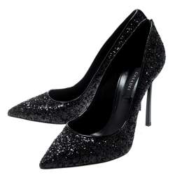 Pre Owned Casadei Black Metallic Glitter Pointed Toe Pumps 38
