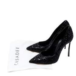 Pre Owned Casadei Black Metallic Glitter Pointed Toe Pumps 38