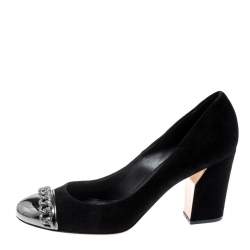 Casadei Black Suede Chain Detail Metal Cap Toe Pumps Size 38