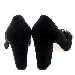 Casadei Black Suede Chain Detail Metal Cap Toe Pumps Size 38