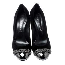 Casadei Black Suede Chain Detail Metal Cap Toe Pumps Size 38