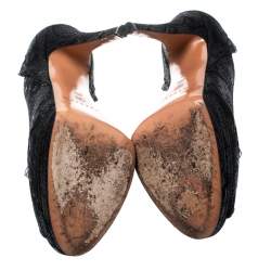 Pre Owned Casadei Black Lace Peep Toe Frill Trim Platform Pumps Size 38