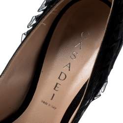 Pre Owned Casadei Black Lace Peep Toe Frill Trim Platform Pumps Size 38