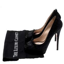 Pre Owned Casadei Black Lace Peep Toe Frill Trim Platform Pumps Size 38