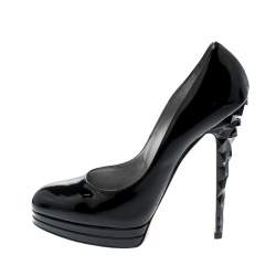 Pre Owned حذاء كعب عالي كاسادي نعل سميك جلد لامع أسود مقاس 38.5