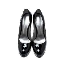 Pre Owned حذاء كعب عالي كاسادي نعل سميك جلد لامع أسود مقاس 38.5