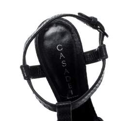 Casadei Black Python Embossed Leather Ankle Strap Platform Sandals Size 39