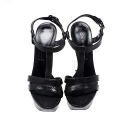 Casadei Black Python Embossed Leather Ankle Strap Platform Sandals Size 39