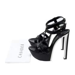 Casadei Black Python Embossed Leather Ankle Strap Platform Sandals Size 39