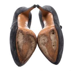 Pre Owned حذاء كعب عالي كاساديه نعل سميك ماري جين سويدي رمادي مقاس 38.5