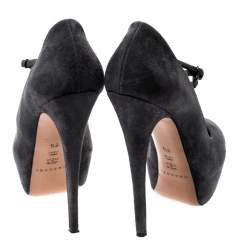 Pre Owned حذاء كعب عالي كاساديه نعل سميك ماري جين سويدي رمادي مقاس 38.5