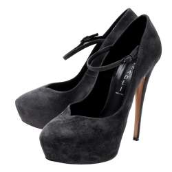 Pre Owned حذاء كعب عالي كاساديه نعل سميك ماري جين سويدي رمادي مقاس 38.5