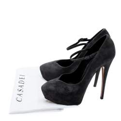 Pre Owned حذاء كعب عالي كاساديه نعل سميك ماري جين سويدي رمادي مقاس 38.5