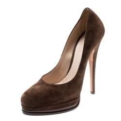 Pre Owned Casadei Brown Suede Platform Pumps Size 38.5