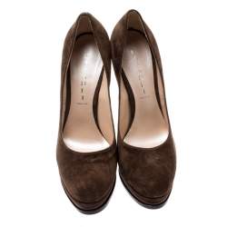 Pre Owned Casadei Brown Suede Platform Pumps Size 38.5