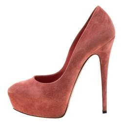 Pre Owned Casadei Pink Suede Platform Pumps Size 38.5