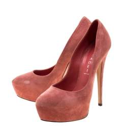 Pre Owned Casadei Pink Suede Platform Pumps Size 38.5