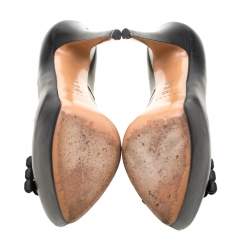 Pre Owned Casadei Black Leather Embellished Bow Platform Pumps Size 38.5