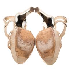 Pre Owned Casadei Beige Python Leather T Starp Platform Sandals 39