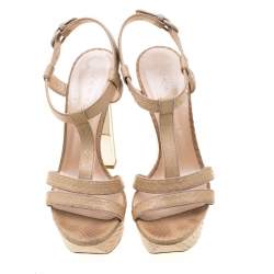 Pre Owned Casadei Beige Python Leather T Starp Platform Sandals 39