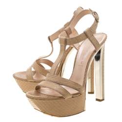 Pre Owned Casadei Beige Python Leather T Starp Platform Sandals 39