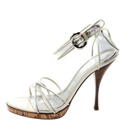 Casadei White Leather And PVC Cross Strap Sandals Size 39