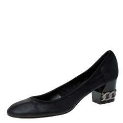 Pre Owned Casadei Black Mesh Chain Mid Heel Pumps Size 39