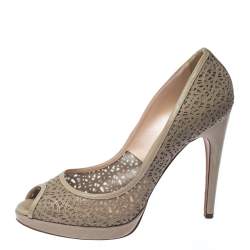 Casadei Grey Perforated Leather Peep Toe Pumps Size 41