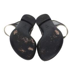 Pre Owned Casadei Mesh And Leather Trim Embellished Toe Ring Flats Size 37