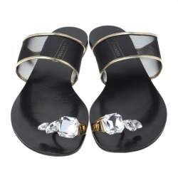 Pre Owned Casadei Mesh And Leather Trim Embellished Toe Ring Flats Size 37